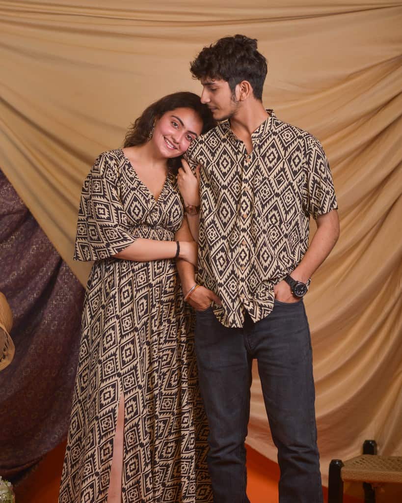 Cinnamon Black Slit Kirtle Couple Set