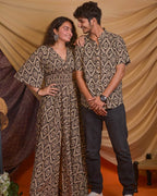 Cinnamon Black Slit Kirtle Couple Set