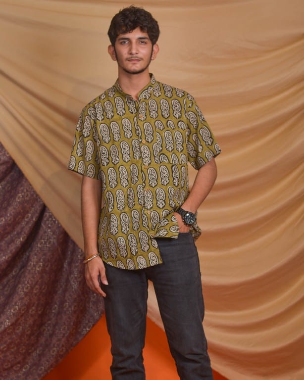 Mustard Block Print Anarkali Family Set