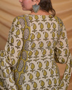 Mustard Block Print Anarkali Kurta Set