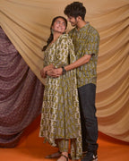 Mustard Block Print Anarkali Family Set