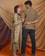 Mustard Block Print Anarkali Family Set