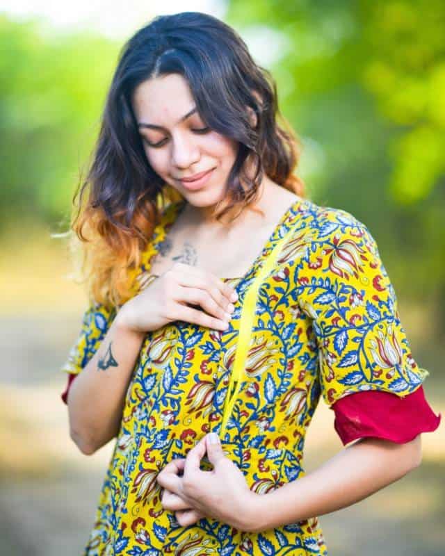 Youthful Yellow Front Slit Nursing Dress