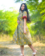 Youthful Yellow Front Slit Dress