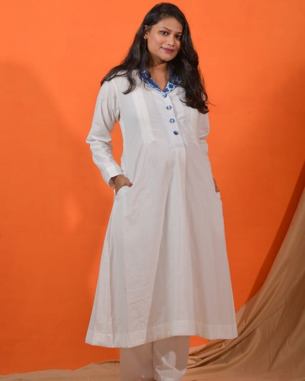Oceanic White Maternity Kurta with Plazzo