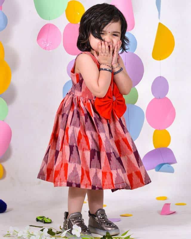 Red Multi Ikat Kids Dress Secondary image