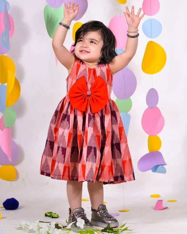 Red Multi Ikat Kids Dress Main image