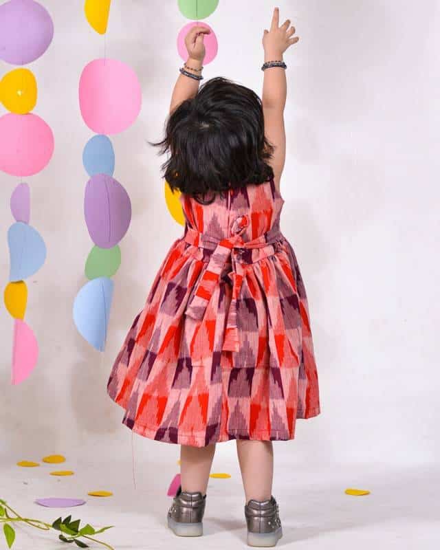 Red Multi Ikat Kids Dress