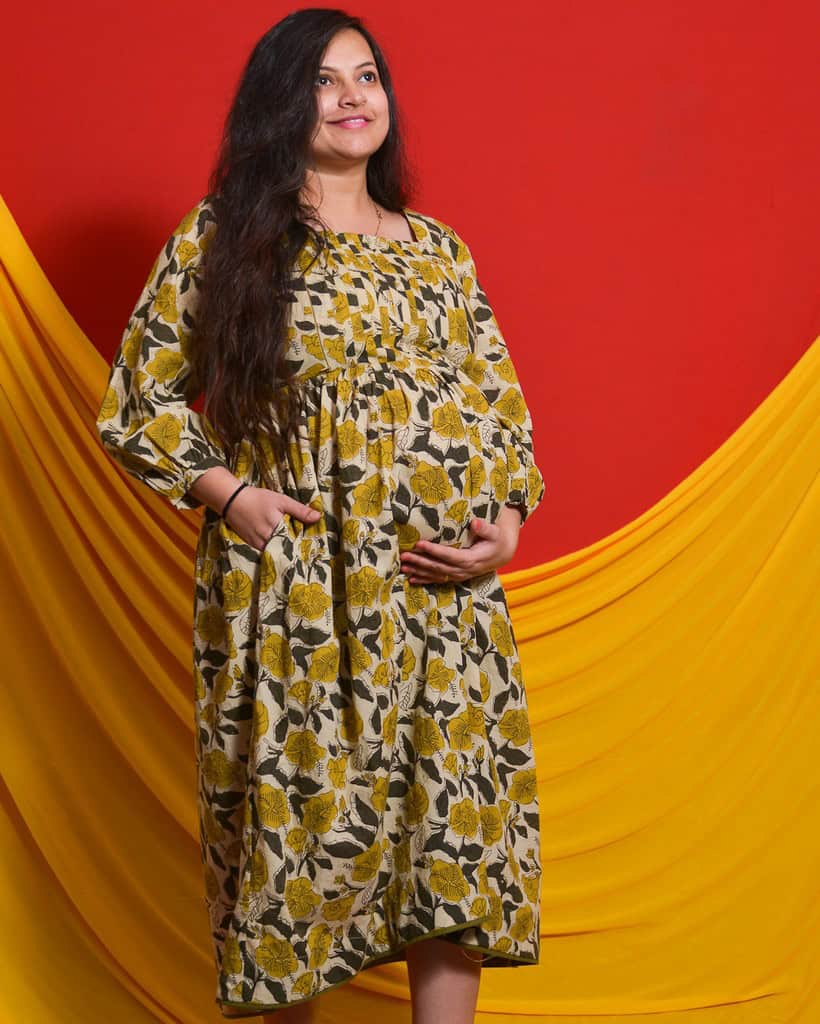 Yellow Cannas Maternity Dress
