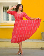 Rose Red Ikat Nursing Dress