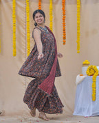 Black Maroon Blast Sharara Set