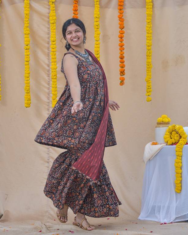 Black Maroon Blast Sharara Set