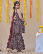 Black Maroon Blast Sharara Set