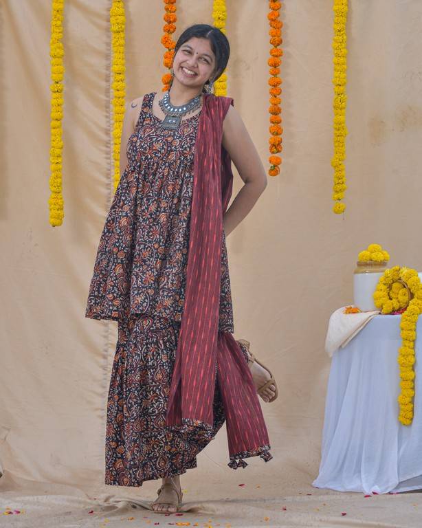 Black Maroon Blast Sharara Set