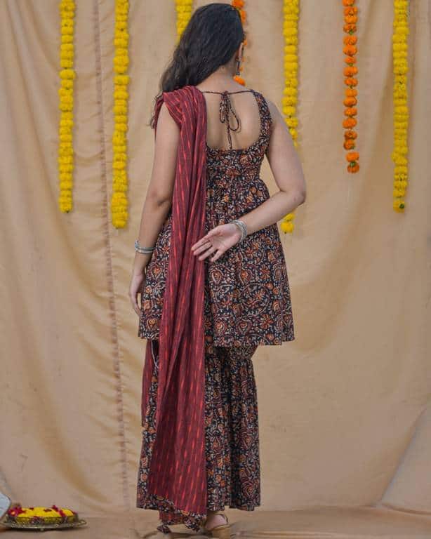 Black Maroon Blast Sharara Set