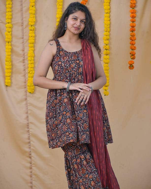 Black Maroon Blast Sharara Set