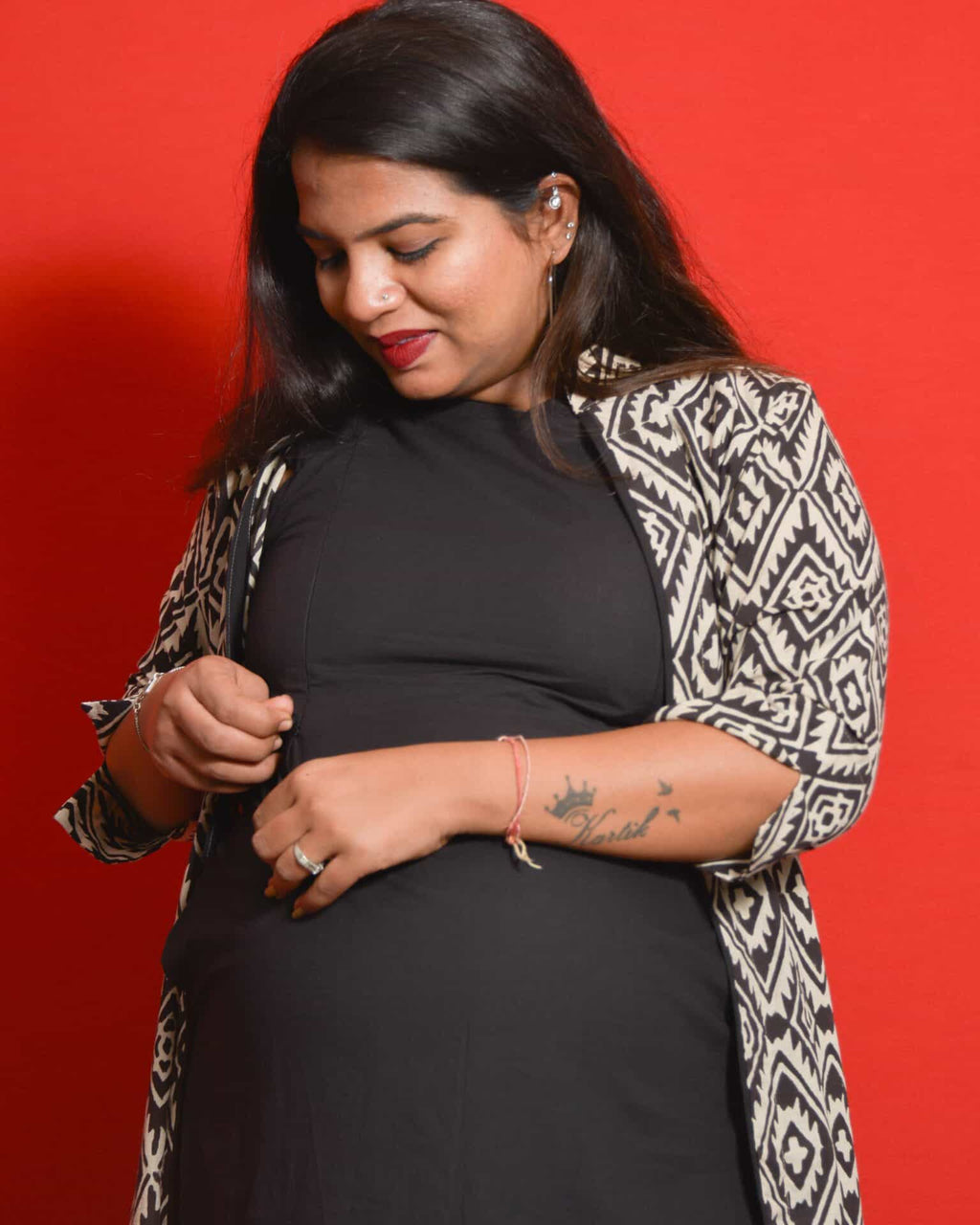 Black Aztec Jacket Maternity Dress