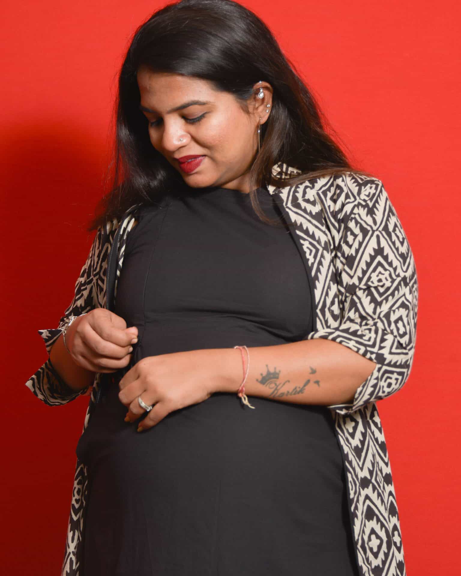 Black Aztec Jacket Maternity Dress