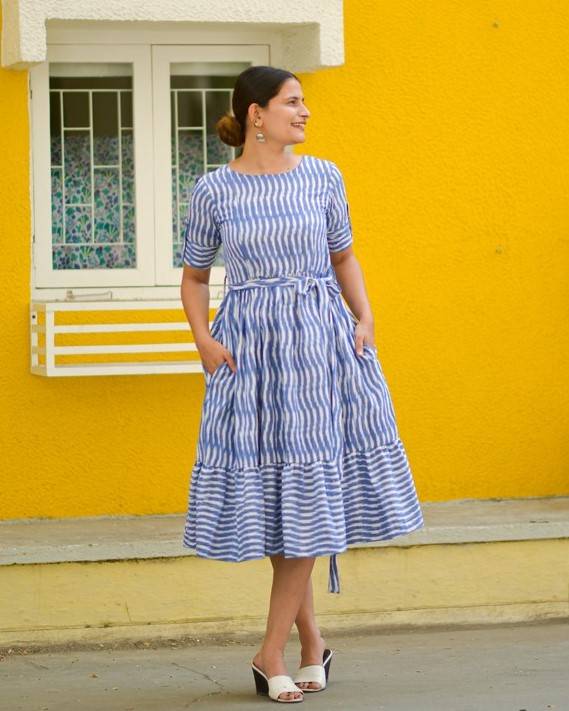 Pacific Blue Ikat Waves Dress