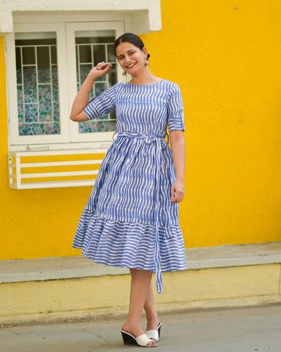 Pacific Blue Ikat Waves Dress