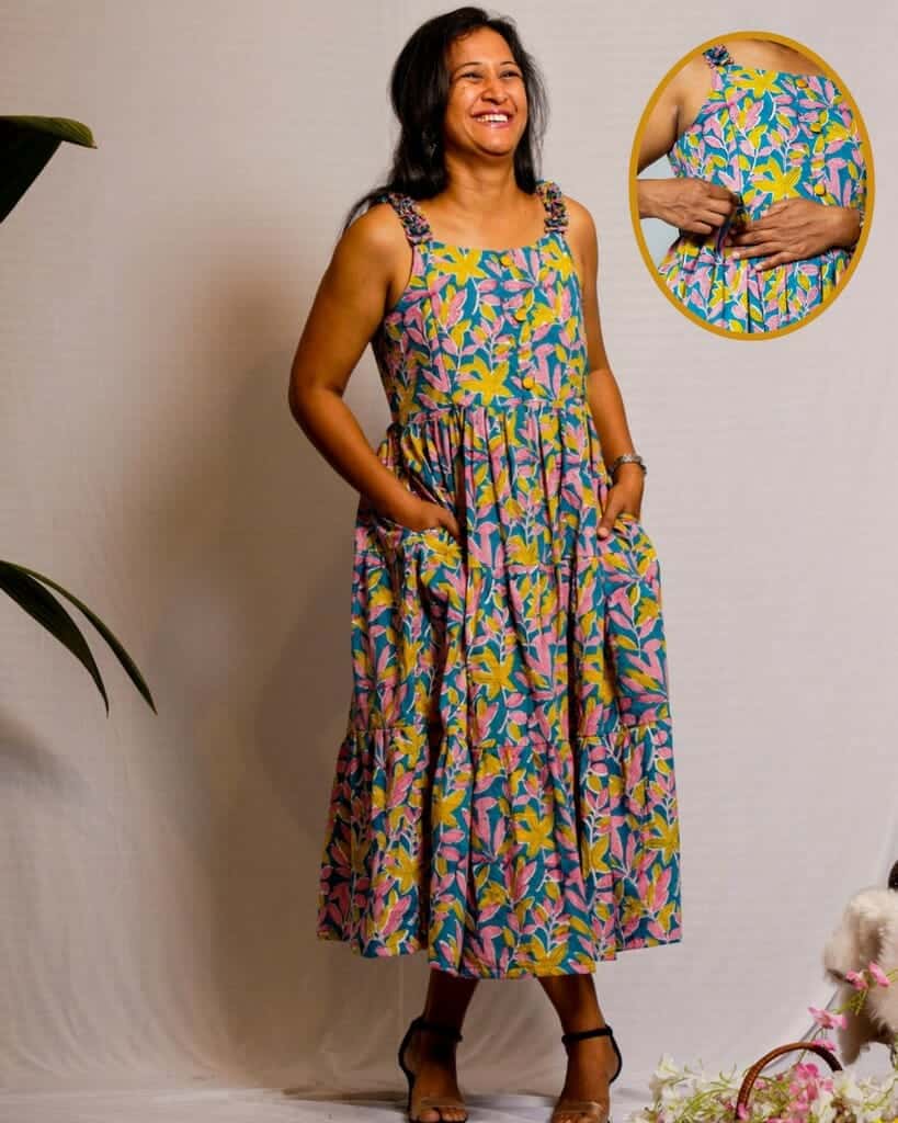 Tulip Vine Long Frill Maternity Dress