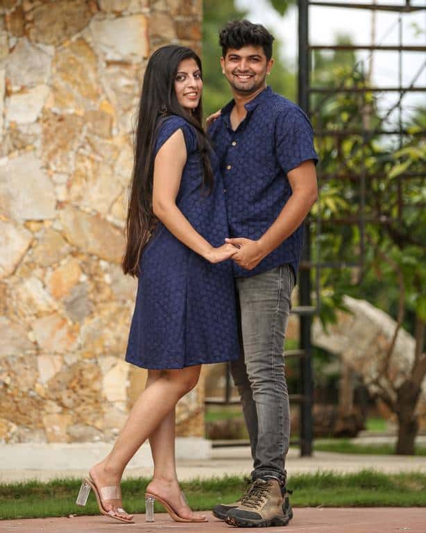 Ink Blue Cutwork Short Dress Couple