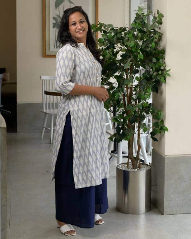 Ice Blue Ikat Straight Nursing Kurta