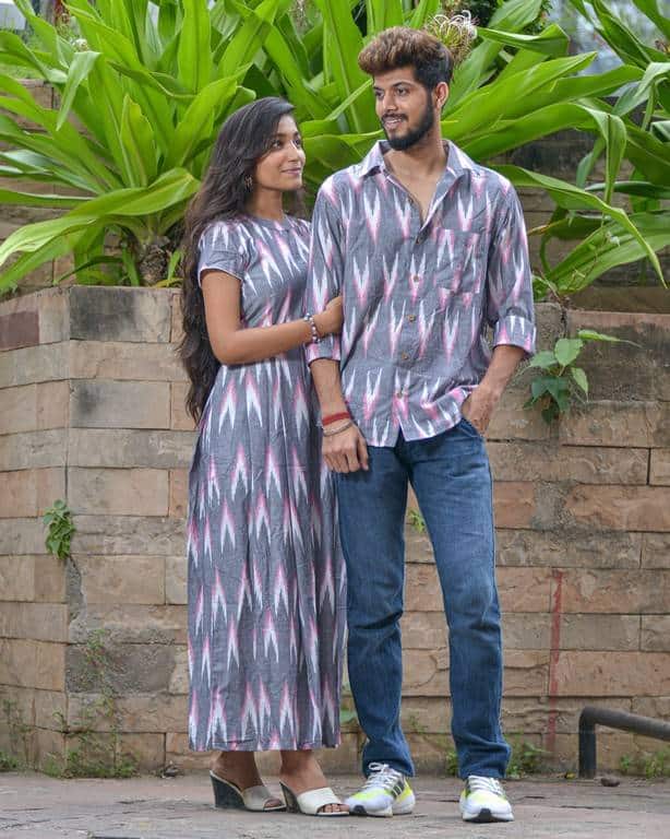 Grey Ikat Couple Set