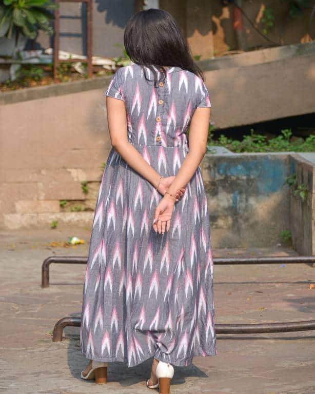 Grey Ikat Long Nursing Dress