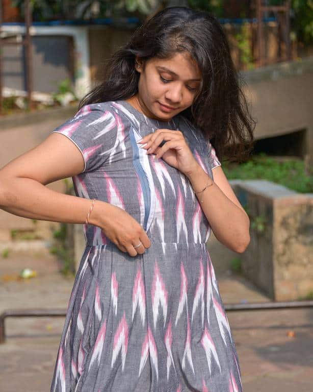 Grey Ikat Long Nursing Dress