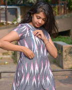 Grey Ikat Long Nursing Dress