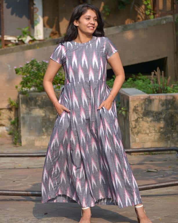 Grey Ikat Long Nursing Dress