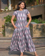 Grey Ikat Long Nursing Dress