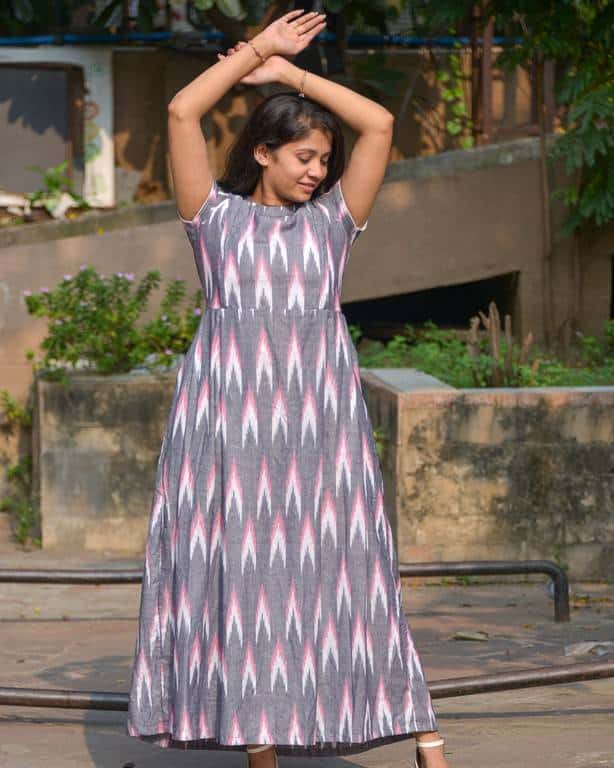 Grey Ikat Long Nursing Dress