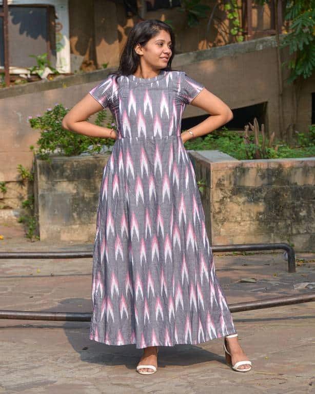 Grey Ikat Long Nursing Dress
