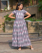Grey Ikat Long Nursing Dress