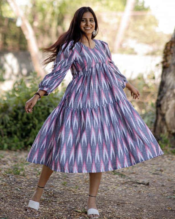 Grey Ikat Tiered Dress