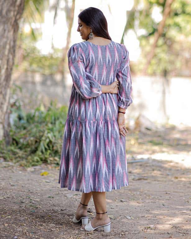 Grey Ikat Tiered Nursing Dress.