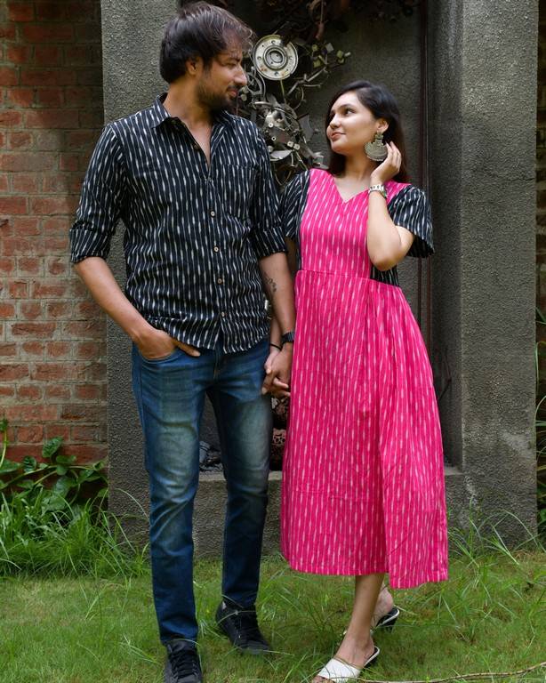 Pink Punch Ikat Pleated Couple