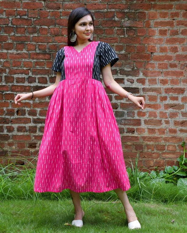 Pink Punch Ikat Pleated Dress