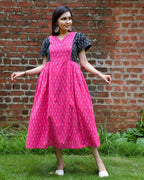 Pink Punch Ikat Pleated Dress