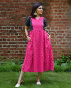 Pink Punch Ikat Pleated Dress