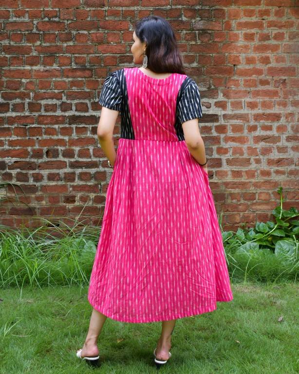 Pink Punch Ikat Pleated Dress