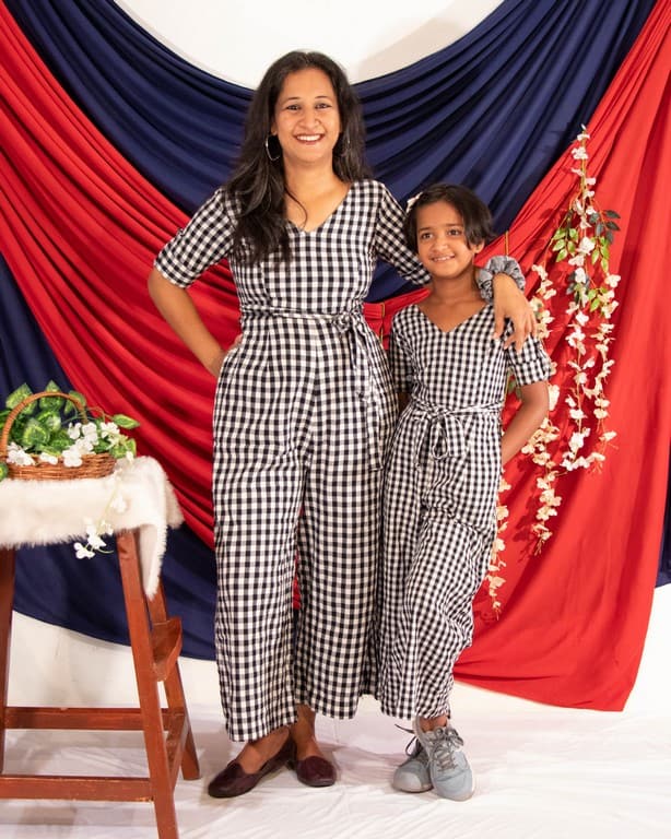 Black Checkered Jumpsuit Mother Daughter Twinning