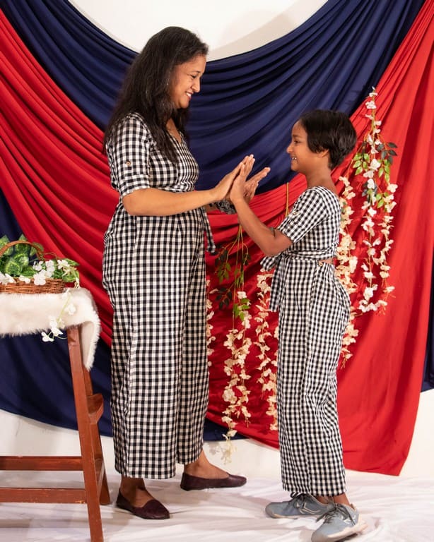 Black Checkered Jumpsuit Mother Daughter Twinning