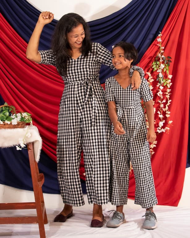 Black Checkered Jumpsuit Mother Daughter Twinning