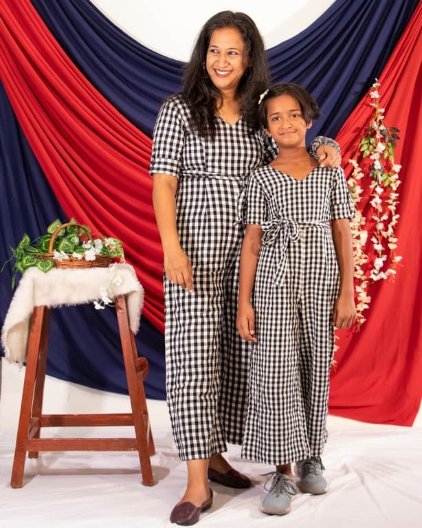 Black Checkered Jumpsuit Mother Daughter Twinning