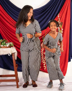 Black Checkered Sleeves Jumpsuit