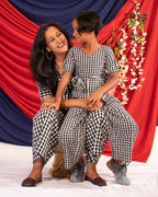 Black Checkered Sleeves Jumpsuit