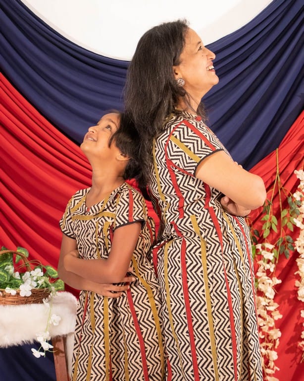 Red Yellow Block Print Dress Mother Daughter Twinning Secondary image